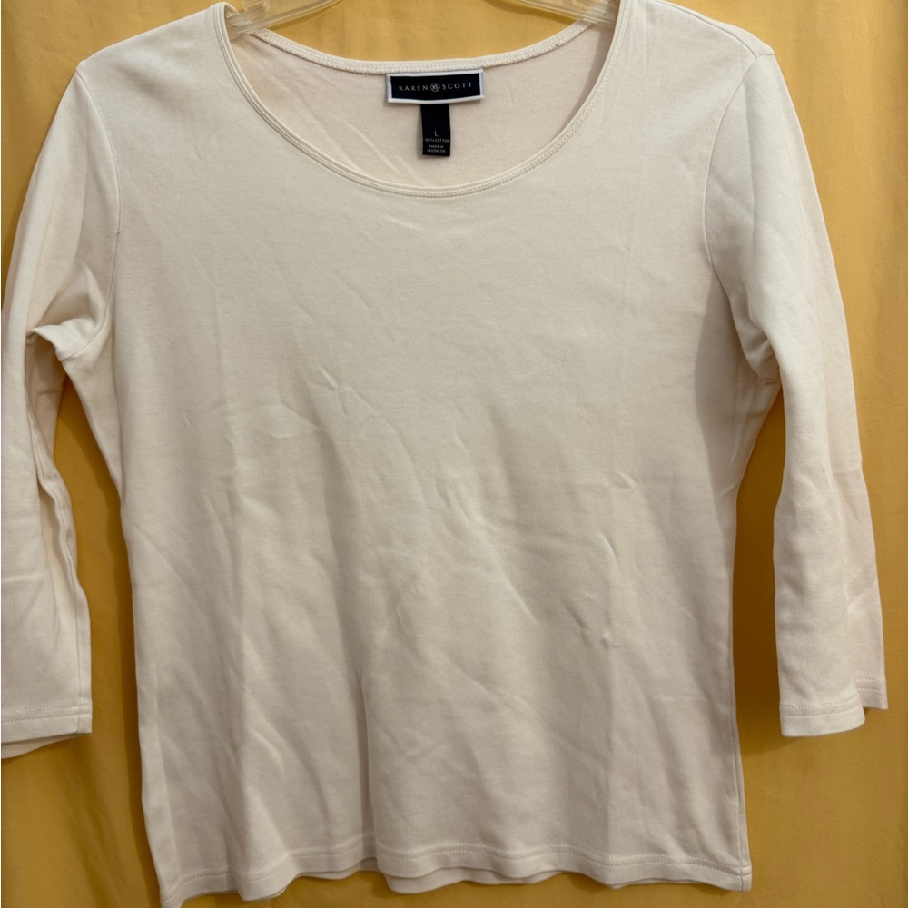 Karen Scott Women's Ivory 3/4 Sleeve Top